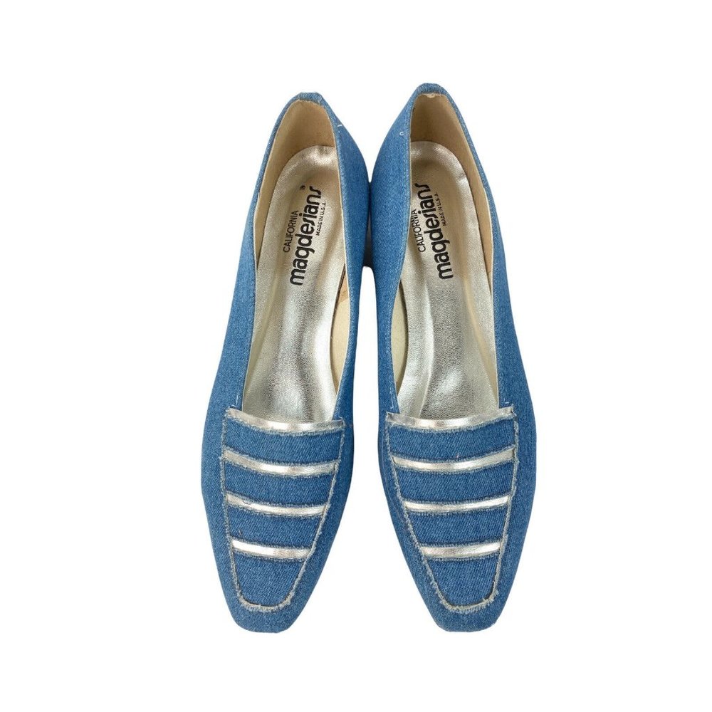*Vintage California Magdesians Denim Ballet Flat Womens 10N Blue Silver Raw Edge